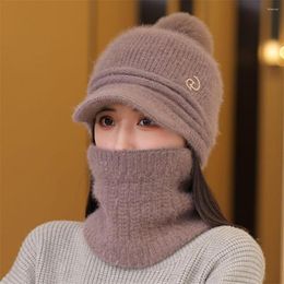 Berets Soft Ladies Knitted Cap Scarf Set Headwear Accessory Rhinestone Inlaid Solid Colour Women Hat For Travel