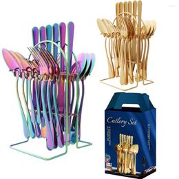 Flatware Sets 24Piece Gold Silverware Set Service For 6 Premium Stainless Steel With Gift Box Include Knife Fork Spoon