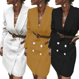 Work Dresses Women Ladies V Neck Long Sleeve Double Breasted Blazer Causal Office Mini Dress Women's OL Suits Female Formal