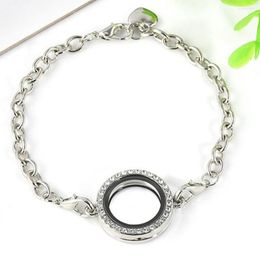 Link Bracelets DIY Living Memory Office Casual Po Frame Home Locket Floating Jewelry Silver Women Bracelet