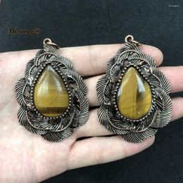 Pendant Necklaces Bronze Plated Water Drop Shape Large Natural Tiger Eye Stone Vintage Neckalce For Jewelry Making MY220906
