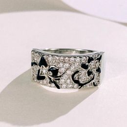 Wedding Rings CAOSHI Stylish Chic Black Flower Ring Bridal Bands With Brilliant Zirconia Delicate Charm Jewelry Fashion Accessories