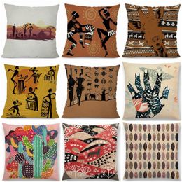 Pillow Ethnic African Style Cover Dancing Woman Throw Pillowcase Cotton Linen Printed Home Bedroom Car Sofa Waist Decor /Decorative