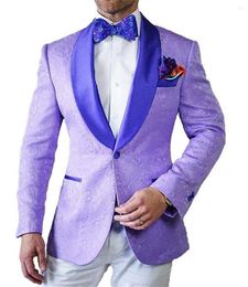 Men's Suits 2023 Mens Patterned Suit 2 Pieces Lilac Shawl Lapel Slim Fit Casual Blazer Tuxedos Groomsmen For Wedding(Blazer Vest Pants)