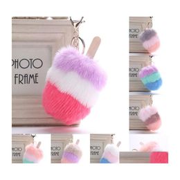 Key Rings Fluffy Ring Creative Ice Cream Fur Ball Hanging Keychain Plush Pompom Keychains Bag Pendant Ornament Dhs H586Q F Drop Deli Dhaev