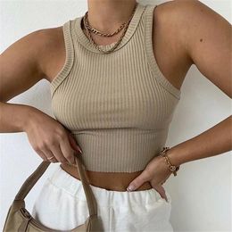 Women's Tanks Summer Crop Top Women Fashion Solid White Black Blue Brown Grey Slim Fitted Tank