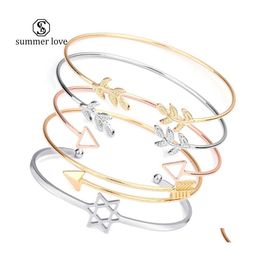 Link Chain High Quality Geometric Leaf Wire Bangle Bracelet For Women Simple Style Rose Gold Cuff Stackable Jewelry Gift Drop Deliv Dho2S