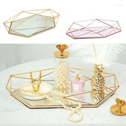 Jewelry Pouches Vintage European Glass Metal Storage Tray Gold Oval Dotted Fruit Plate Desktop Small Items Display