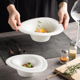 Bowls Japanese Irregular Shape Ramen Bowl Solid Color Dinner Plate Restaurant Decor Fruit Salad Home Kitchen Ceramic Tableware