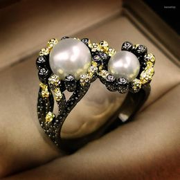 Cluster Rings CHARLINLIOL Vintage Silver Color Baroque Freshwater Pearls For Women Black Gold Filled Cocktail Jewelry Ring