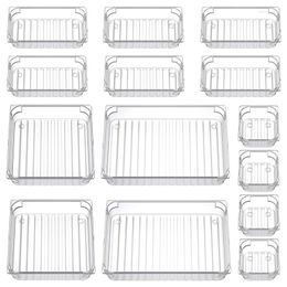 Kitchen Storage Set Of 14 Desk Drawer Organiser Trays Clear Vanity Dividers Makeup Cosmetic Organisers For Bedroom Dresser Office