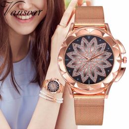 Wristwatches Drop Women Stainless Steel Lucky Flower Watch Luxury Ladies Quartz Dress Gift Clock Relogio Feminino