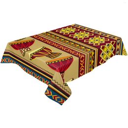 Table Cloth African Tambourine Geometric Lines Waterproof Tablecloth Rectangular Dining Coffee Mat For Kitchen Living Room