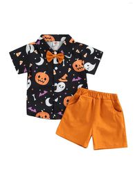 Clothing Sets Toddler Baby Boy Halloween Outfits Gentleman Bowtie Pumpkin Short Sleeve Button Shirt Tops Shorts 2Pcs Clothes Set