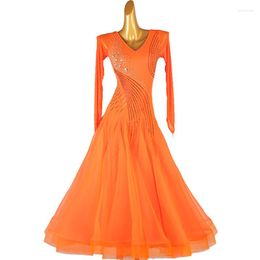 Stage Wear Standard Ballroom Dance Dresses Adult Orange Advanced Tango Dress Women Waltz Competition Dancing Skirt