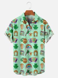 Men's Casual Shirts St. Patrick's Day Short Sleeve Pocket Shirt 3D Digital Printing Loose Top05Men's