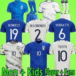 2023 Jerseys de futebol da Itália Italia 23 24 fãs versão de jogador Maglie da calcio verratti chiesa gnonto futebol camisa t Lorenzo pinamonti Politano Grifo Kids Kit Uniforme