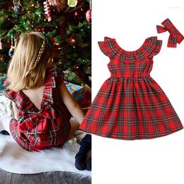 Girl Dresses Xmas Baby Plaid Dress Christams Backless Petal Short Sleeve Party Pageant Tutu Kids Girls Clothes Vestidos Mujer