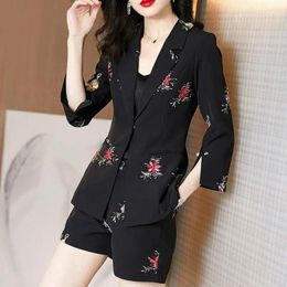 Women's Tracksuits 2023 Casual Fashion Shorts Suits Female Temperament Professional 3/4 Sleeves Suit Jacket Short Pants Two-piece Set Womens