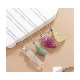 Pendant Necklaces Natural Irregar Rough Fluorite Stone Healing Crystal Gemstone Stainless Steel Chain Necklace Women Jewelry Drop De Dhnzx