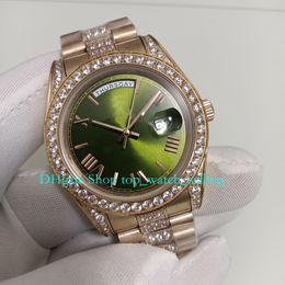 3 Style Watches For 18K Rose Gold Watch With Box Mens Automatic 40mm Green Dial Date Men Diamond Bezel Bracelet Asia 2813 Movement Mechanical Watches