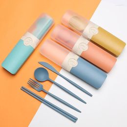 Dinnerware Sets Portable Outdoor Travel Knife Fork Spoon Chopsticks 4-in-1 Meal Box School Office Safety And Hygiene Cutlery Set Lunch