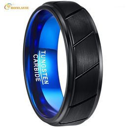 Wedding Rings BONLAVIE Men's Ring Tungsten Steel 8MM Width 2.3MM Thick Male Blue Outer Black Surface For Men Jewelry1