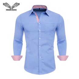 Mens Casual Shirts VISADA JAUNA Mens Plaid Oxford Buttondown Shirt Chest Pocket Smart Casual Classic Social Brand Long Sleeve Dress Shirts N5134 230114