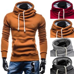 Men's Hoodies High Neck Solid Colour Casual Loose Pullover Long Sleeve Sweatshirt For Men Teen Sport Pocket Hoody Clothes S-2XL