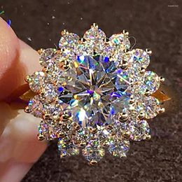 Cluster Rings 14K Au585 Yellow Gold Women Wedding Party Engagement Ring 1 2 3 4 5 Round Sunflower Moissanite Diamond Elegant