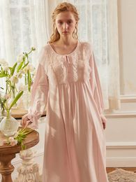 Women's Sleepwear Vintage Embroidery Cotton Women's Long Nightgowns Luxury Royal Pricess Loose Nightwear Elegant Autumn Spring Nighty