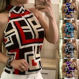 Women's Tanks Women's Sexy Tank Tops Ladies' Sleeveless Hanging Neck T-Shirt Geometric Print Blouses Fashion 2023