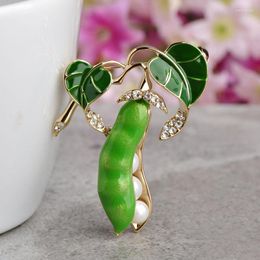 Brooches Enamel Green Pea For Women Gold-color Crystal Simulated Pearls Corsages Men Kids Sweater Suit Accessories Pins