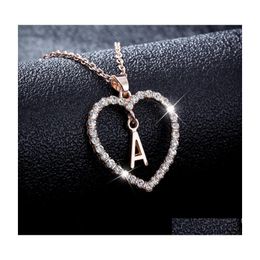 Pendant Necklaces Classic Azinitial Letter Necklace Diamond Paved Love Heart Alphabet Lucky Jewelry Christmas Gift For Women Drop De Dhmmi