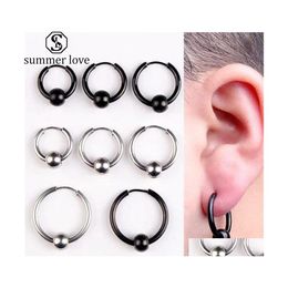 Dangle Chandelier Fashion Men Hoop Earrings Stainless Steel Round Bead For Women 8Mm20Mm Gold/Sier/Black Circle Jewellery Drop Delive Dhd1R