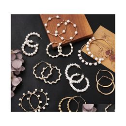 Dangle Chandelier Vintage Oversize Pearl Earrings For Women Girls Big Hoop Earring Circle Ear Stud Charm Geometric Fashion Jewelry Dhqdx