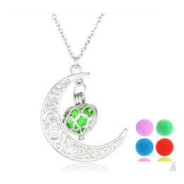 Pendant Necklaces Hollow Moon Necklace Opening Heart Locket Pendants For Women Girl Gift Diy Original Jewellery 6 Colours Drop Delivery Otxhh
