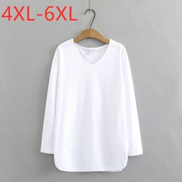 Women's T Shirts Ladies Spring Autumn Plus Size Tops For Women Large Long Sleeve Loose Knit Elastic Cotton White 4XL 5XL 6XLWomen's