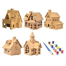 Baking Moulds House Christmas Cardboard Diy Village Puzzle 3D Craft Wooden Houses Led Unfinished Decoration City Wood Holiday Painting Toy