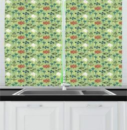 Curtain Pale Green Floral Kitchen Curtains Doodle Style Garden Elements In Spring Tones Window Drapes