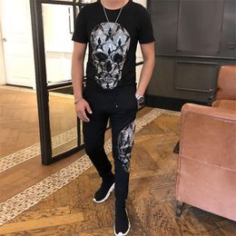 Men's Tracksuits 2023 Men High Quality Fashion Skull Two Piece Set Top Pant Tracksuit Slim Fit Outfits