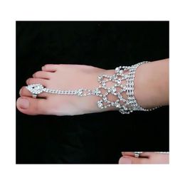 Anklets Fashion Women Foot Jewellery Beach Wedding White Crystal Rhinestones Sandals For Bridal Accessories Drop Delivery Otnyq