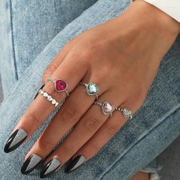 Wedding Rings 5Pcs/set Cute Girl Heart Ring Sets For Women Boho Creative Birthday GIft Vintage Crystal Promise Valentine's Day