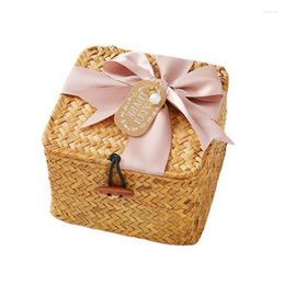 Gift Wrap Treat Boxes With Ribbons Box For Cookies Cake Goodies Candy Seagrass Woven Basket Present Party Christmas