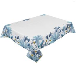 Table Cloth Blue Watercolor Flower Waterproof Tablecloth Rectangular Dining Coffee Cover Kitchen Decor