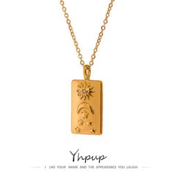 Pendant Necklaces Yhpup Sun Moon Star Necklace Stainless Steel Waterproof Jewellery Trendy Golden Celestial Chain For Women 2023