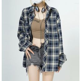 Blouses 2023 Autumn Winter Fashion Plaid Shirt for Women Y2K Cloth Women's Blouse Brand Trend Casual BF Style