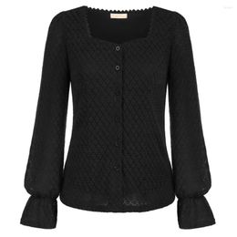 Women's Blouses BP Women Vintage Lace Tops Puffed Long Sleeve Square Sweetheart Neck Button-up Sold Hollow Out Shirts Office Lady Workwear