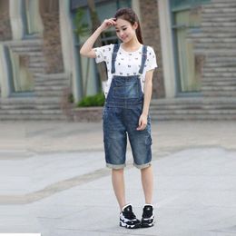 Women's Jumpsuits & Rompers Jeans Casual Loose Denim Short Overalls 2023 Korean Version Of The Large Blue High Waist ShortsWomen