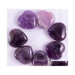 Stone Amethyst Heart Ornaments Natural Quartz Naked Stones Hearts Decoration Hand Handle Pieces Diy Necklace Accessories 30X30X12Mm Dhqr5